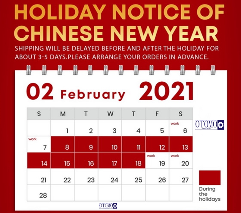 OTOMOTOOLS 2021 Chinese Nuwejaar Vakansiekennisgewing